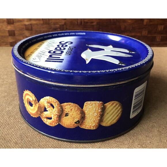Vintage Seagull Danish Butter Cookie Tin Round Beach House Decor Denmark Rare - Picture 9 of 16